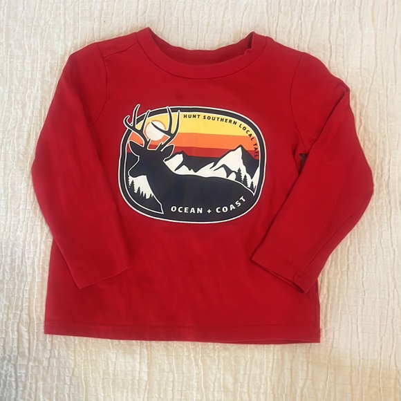 2T outfit set red long sleeve tee with deer gray pants and navy vest 3 piece set - Picture 4 of 8